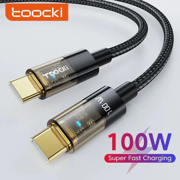 Toocki 100W USB-C to USB-C cable 1m 5A super fast PD charging transparent black