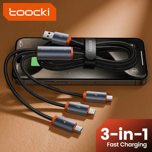 3 in 1 fast charging cable USB A to Type-C Micro iP multi device charging cable durable braided fast charge Pakistan