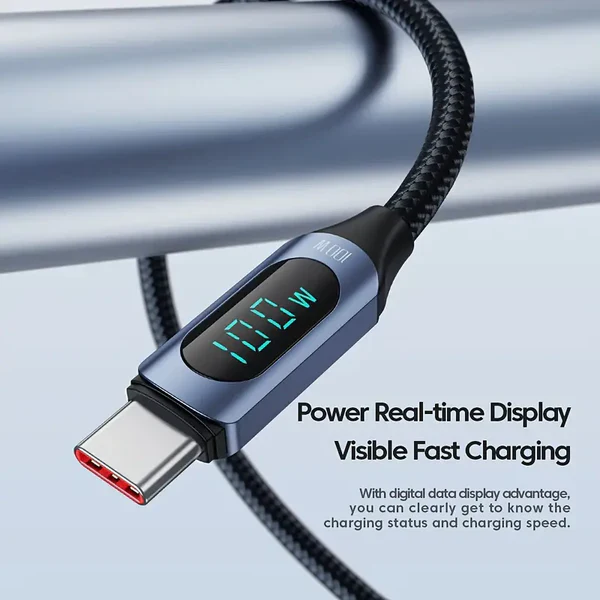 Toocki PD 100W digital Type-C to Type-C cable with power display 20V 5A fast charging