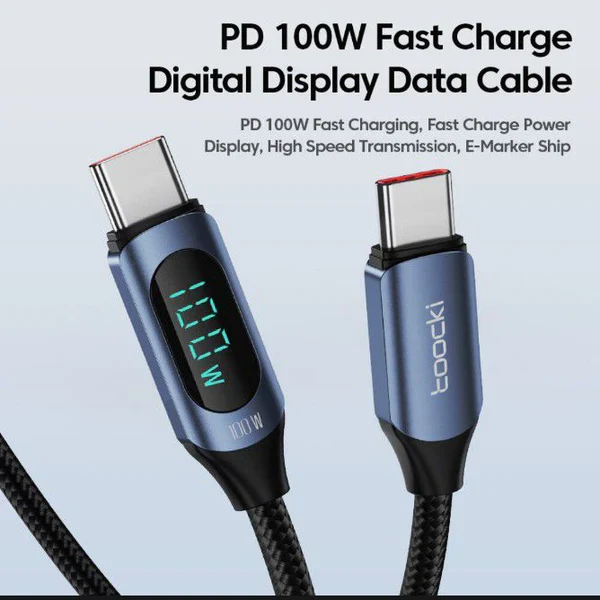 Toocki 100W USB-C cable with real-time watt digital display 480Mbps data transfer
