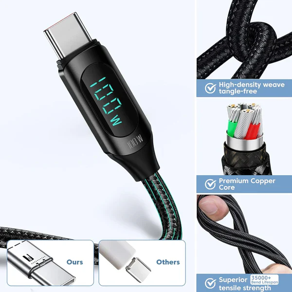 Toocki 100W braided nylon Type-C cable with aluminum alloy connectors heavy duty